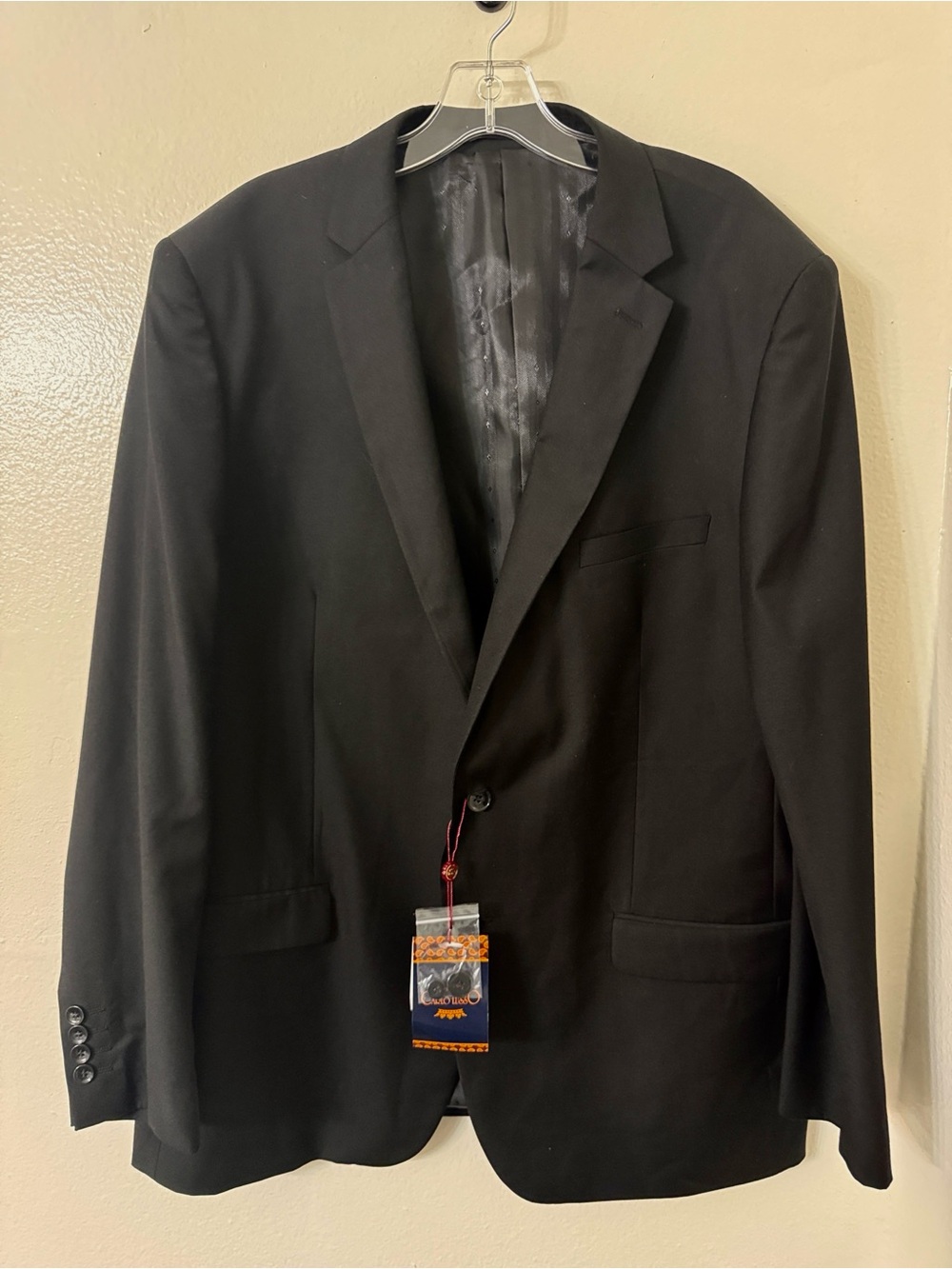 NEW! Carlo Lusso 150 Solid Black Suit Jacket Blazer 46L Super Deluxe Microtech